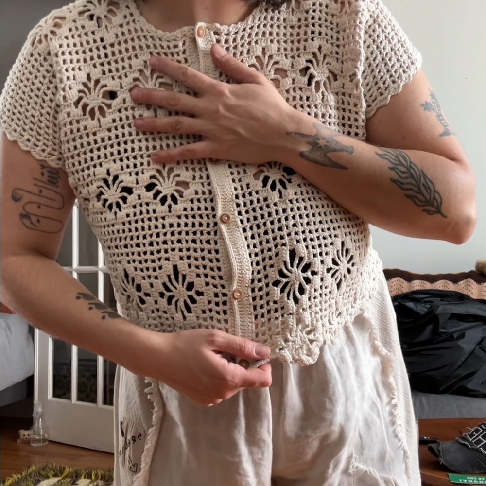 Handmade Cream Crochet Cropped Top